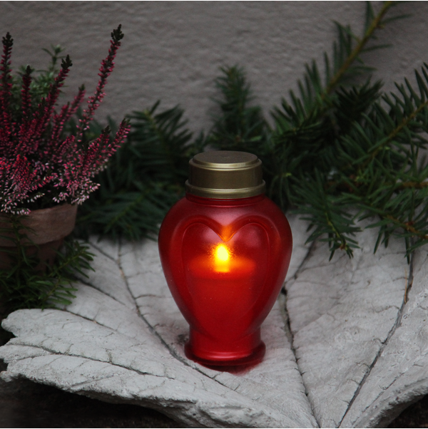 Gravljus rött hjärta 'Serene' LED H15cm
