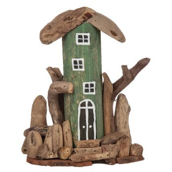 Hus i drivved Grön 15x20cm