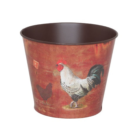 Kruka metall Höna Brunröd D13cm