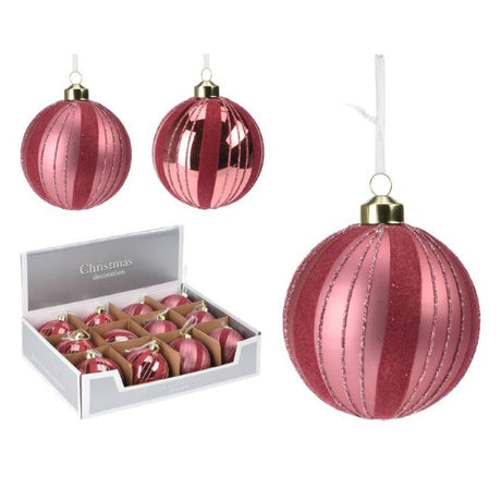 Julgranskula Glas 'Velvet Stripe' 12p