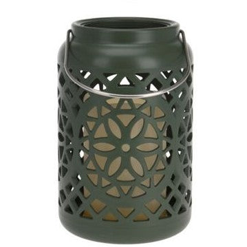 Lykta LED D12xH19cm Mörkgrön